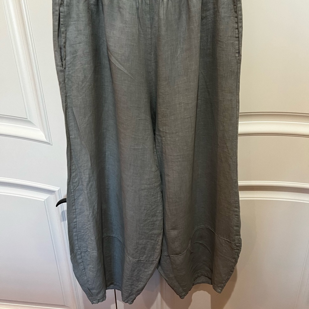 Bryn Walker Linen Blue Lagenlook Balloon Wide Leg Oliver Pant Women’s Size Large